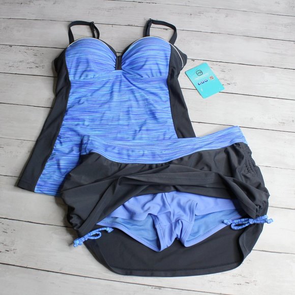 Free Country Women's 2 Pc Tankini Swimsuit Size S 4 6 Swim Skort Skirt - Picture 2 of 10